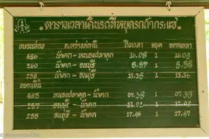 Fahrplan im Bahnhof Tham Krasae an der Todesstrecke am River Kwai