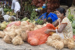 Kokosnussverkäuferin auf dem Markt von Hpa An