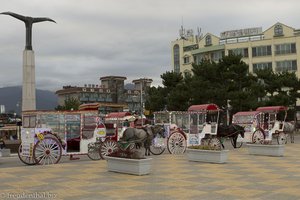 Bunte Kutschen fahren entlang dem Naksan Beach