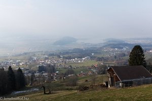 neblige Aussicht von Rämel zum Zürichsee