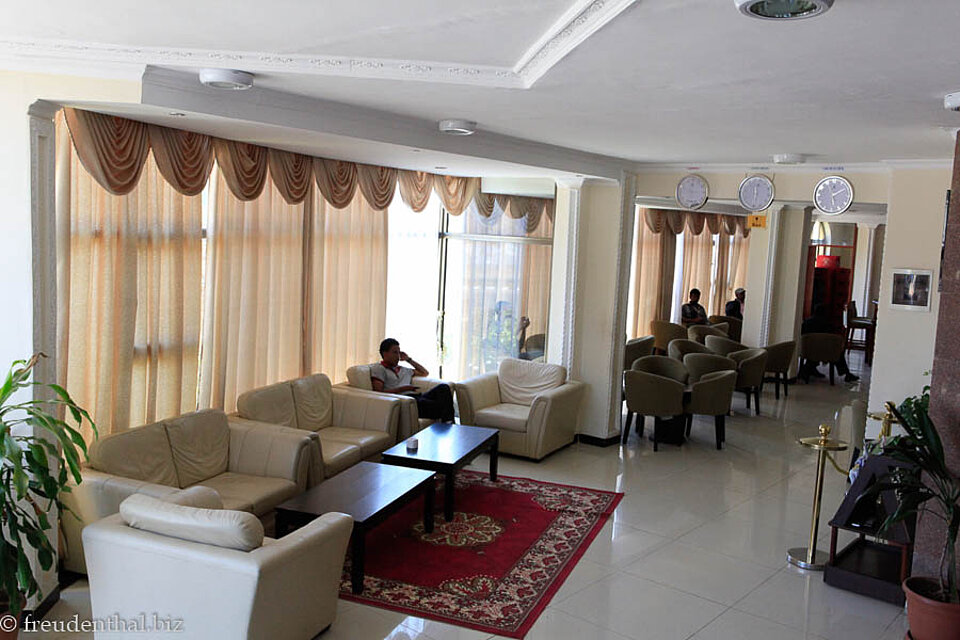 Die Lobby vom Hotel Sabean in Axum, Äthiopien