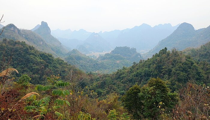 dunstige Berglandschaft in der Region Cao Bang im Norden Vietnams