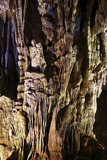 Kunstvolle Stalaktiten und Säulen in der Hang Sửng Sốt (Überraschungshöhle)