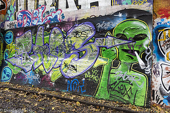Graffiti auf Abschnitten des Tälchenwegs im Schöneberger Südgelände