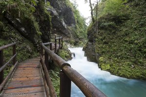 Bei Regen ist auch viel weniger los in der Vintgar Klamm.