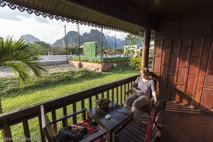 unser Balkon in der Villa Vang Vieng Riverside