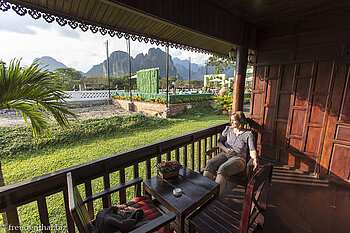unser Balkon in der Villa Vang Vieng Riverside