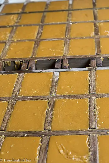 Panela als Zuckerziegelsteine in den Abkühlformen.