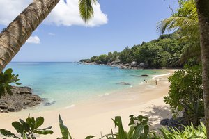 Blick von unserer Terrasse auf den Sunset Beach