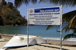 Sicherheitshinweise am Strand von Parlatuvier