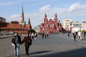 Blick von der Basilus-Kathedrale zum Historischen Museum und dem Lenin-Mausoleum