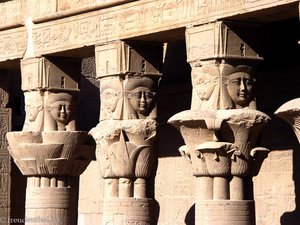 Säulen mit dem Kopf der Löwingöttin Sechmet