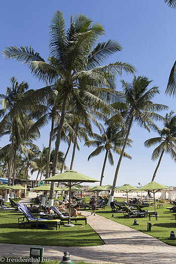 Garten mit Liegen beim Hilton Salalah Resort im Oman