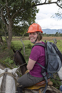 Anne beim Reitausflug bei San Agustín in Kolumbien.