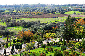 Blick über die grüne Landschaft von Akrotiri