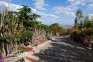 Blumiger Weg in der Kanata Lodge bei Konso - Äthiopien