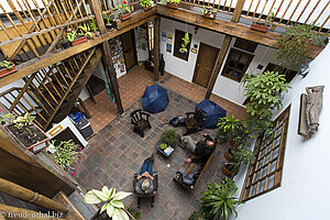 Blick in den Patio des Casa Platypus in Bogota