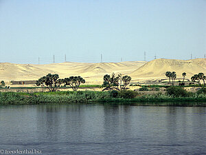 am Ufer die Palmen, auf den Sanddünen die Strommasten