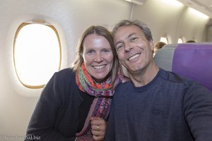 Anne und Lars im A380 auf dem Rückflug
