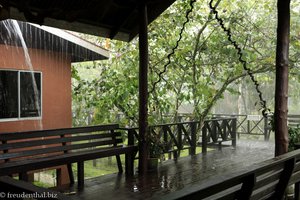 Monsunregen bei der Kinabatangan Riverside Lodge