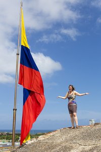 Anne und die Kolumbianische Fahne ohne Wind.
