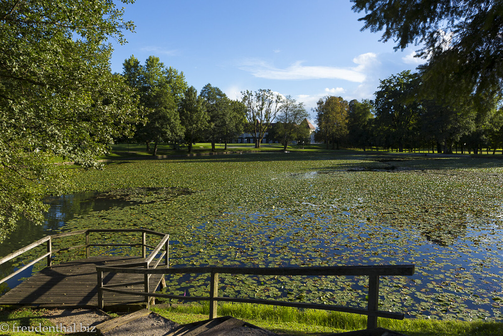 Aussichtsplattform vorm Seerosenteich des Landguts Brdo in Slowenien
