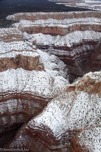 Schnee auf den Schichten des Grand Canyon