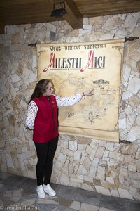 »Cavenesse« vor der Karte des Weinkellers Milestii Mici in Moldawien
