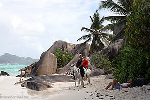 typische Szene am Strand der Anse Source d'Argent