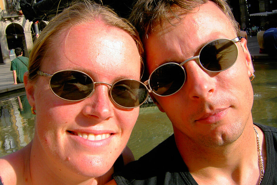 Annette und Lars auf der Placa Reial in Barcelona