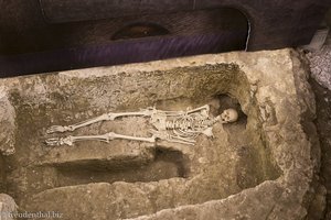 Skelett im Besucherzentrum der St. Paul's Catacombs.