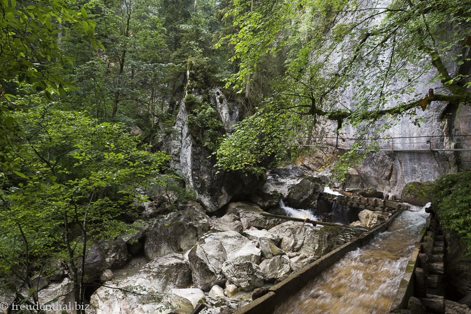 Blick in die von Felswänden eingeengte Pöllatschlucht unterhalb Schloss Neuschwanstein