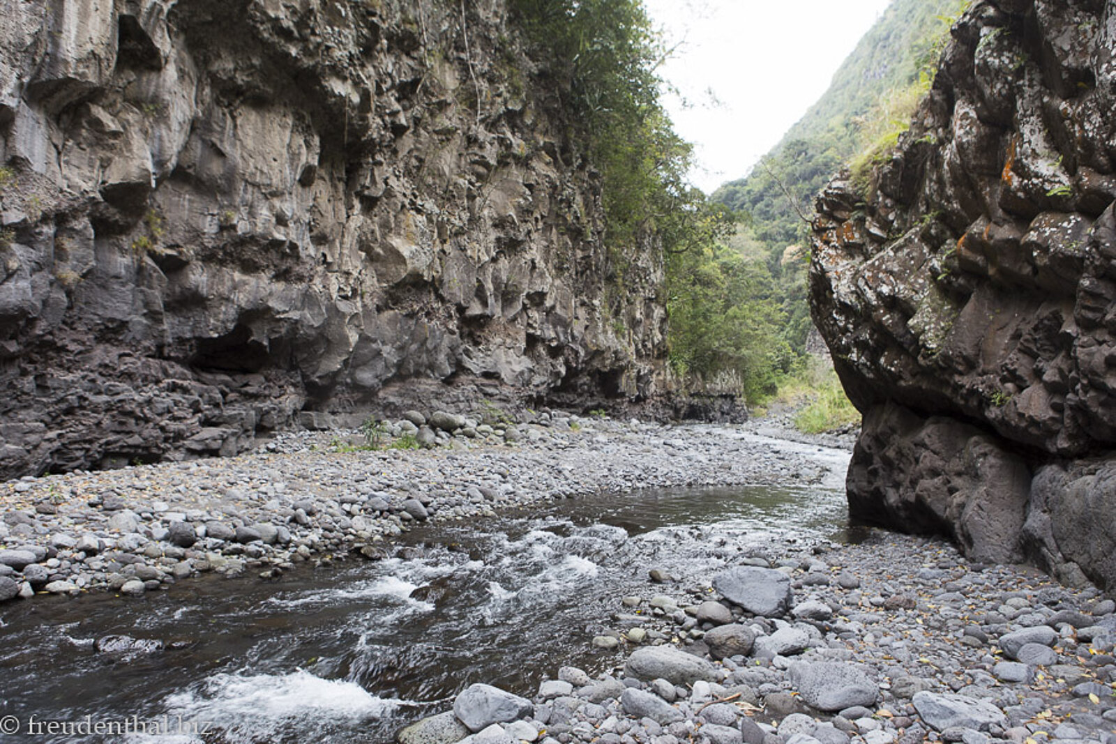 Steile Felswände in der Schlucht Bras de la Plaine auf La Réunion