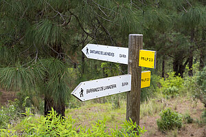 Wanderschilder beim Barranco Rio de los Nieves.