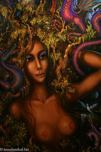 Schlangenhaar und nicht ganz echt aussehende Brüste