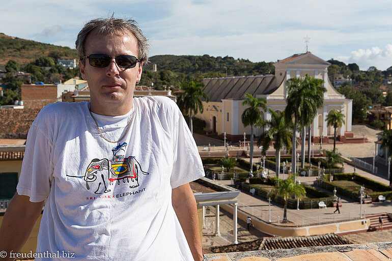 Lars mit der Plaza Mayor im Hintergrund